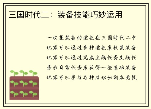 三国时代二：装备技能巧妙运用