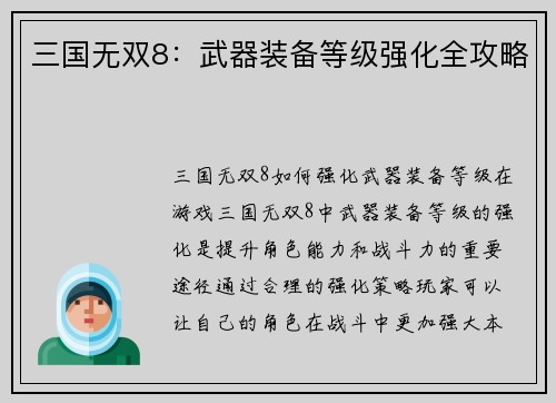 三国无双8：武器装备等级强化全攻略