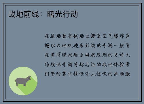 战地前线：曙光行动
